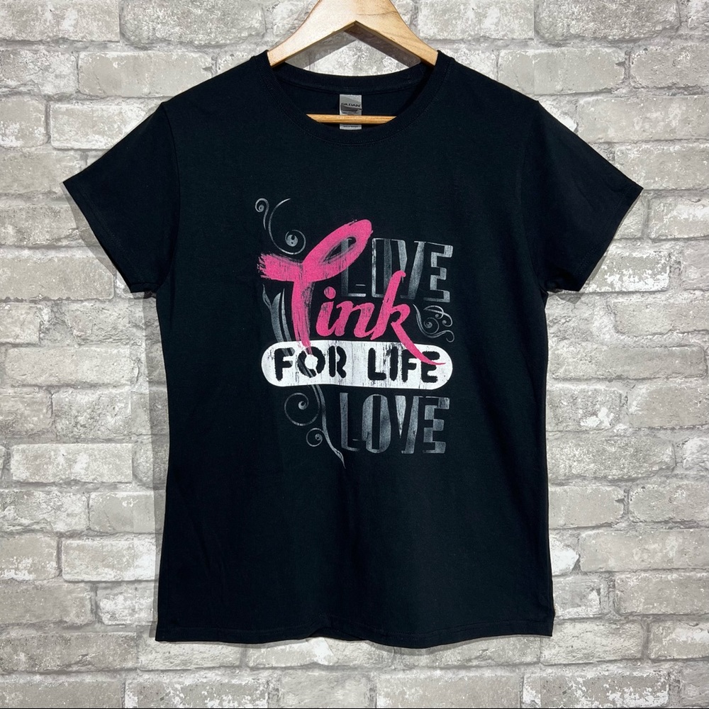 Breast Cancer Awareness Women's Large Short Sleeve Graphic Tee Black and Pink